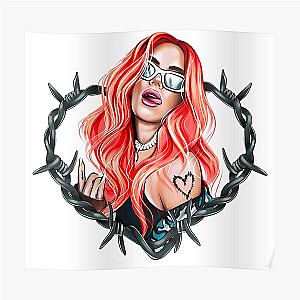 New look Karol G with Red Hair in the Wire Heart with Bichota Word Poster RB2306