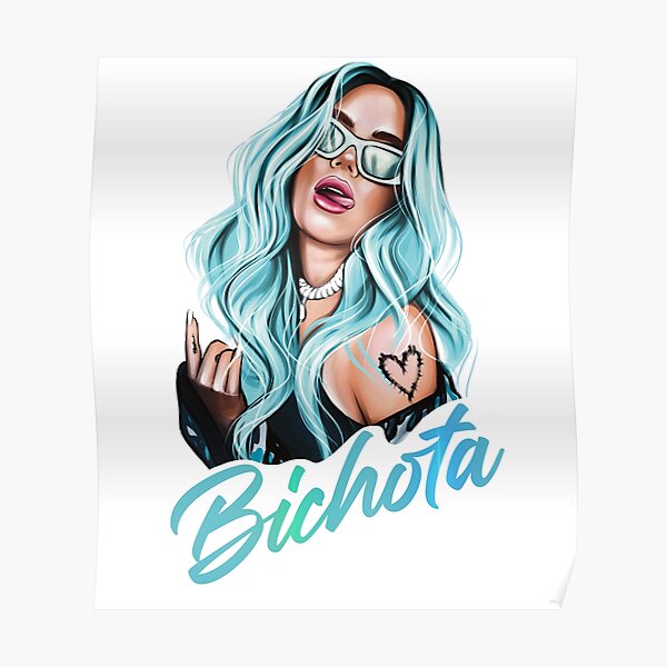 Karol G with Blue Hair Illustration with Bichota Word Poster RB2306 ...