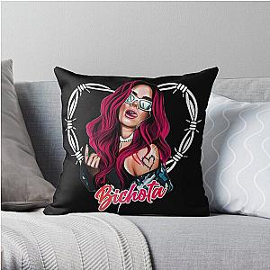 Karol G with red Hair Illustration with Bichota Throw Pillow RB2306