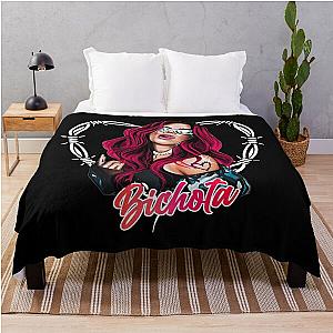 Karol G with red Hair Illustration with Bichota Throw Blanket RB2306