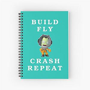 Build Fly Crash Repeat - Kerbal Space Program Cartoon Spiral Notebook