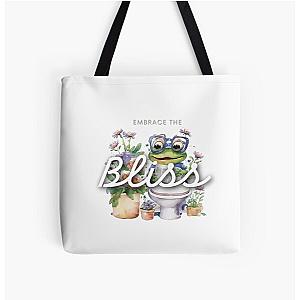 Keroppi Sticker, Embrace the Bliss Sticker, Flower Stickers All Over Print Tote Bag