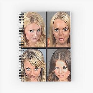 Paris Hilton, Lindsay Lohan, Nicole Richie, Khloe Kardashian mugshot Spiral Notebook