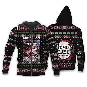 Kimetsu no Yaiba Hoodies - Nezuko Kamado Ugly Christmas Zipped Hoodie Demon Slayer Store