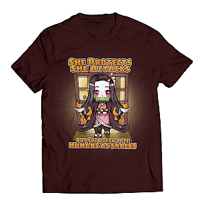 Kimetsu no Yaiba Store - She Protects She Attacks but She doesn't see humans as snacks Unisex T-Shirt Demon Slayer Store