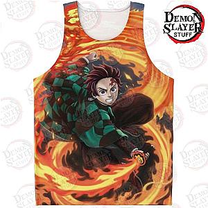 Kimetsu no Yaiba Store - Tanjiro Kamado Fire Tank Top Kimetsu no Yaiba Merch Demon Slayer Store