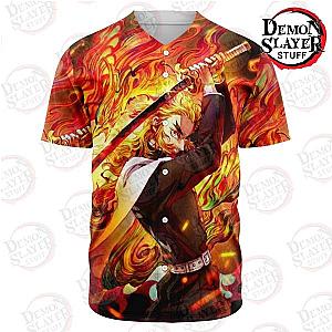 Kimetsu no Yaiba Store - Kyojuro Rengoku Fire Baseball Jersey Kimetsu no Yaiba Merch Demon Slayer Store