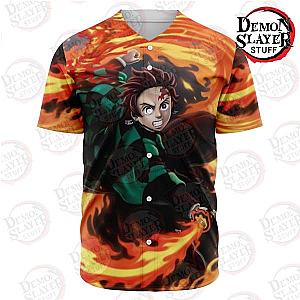 Kimetsu no Yaiba Store - Tanjiro Kamado Fire Baseball Jersey Kimetsu no Yaiba Merch Demon Slayer Store