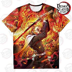 Kimetsu no Yaiba Store -  Kyojuro Rengoku Fire 3D T-shirt Kimetsu no Yaiba Merch Demon Slayer Store