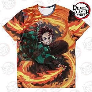 Kimetsu no Yaiba Store - Tanjiro Kamado Fire 3D T-shirt Kimetsu no Yaiba Merch Demon Slayer Store