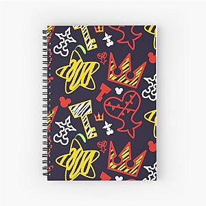 Kingdom Hearts crayon style pattern - bright Spiral Notebook