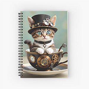 Steampunk Kittie in a Cup Spiral Notebook