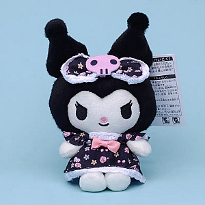 11cm Black Kuromi Flower Dress Plush Keychain