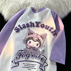 Kuromi Cartoon Slash Youth Fogvibe  Print Graphic Oversized T-shirt