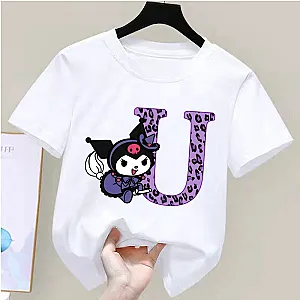 Kuromi Anime Name Letter A-Z Children's Short-sleeved T-shirt