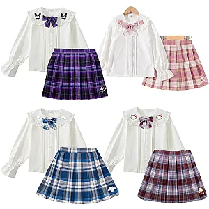 Sanrios Kuromi Cinnamoroll Melody Girls Jk Uniform T-shirts Skirts Set