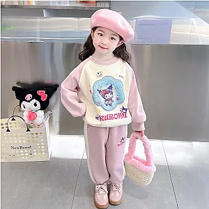 Sanrio Kuromi Children Autumn Winter Long Shirt Sweater Pants 2Pcs Suit