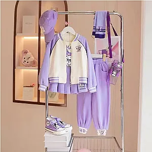 Kuromi Cartoon Korean Style Girls Baseball Uniform Set