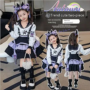 Sanrio Kuromi Jk Suit Girls Lolita Pleated Skirt Shirt