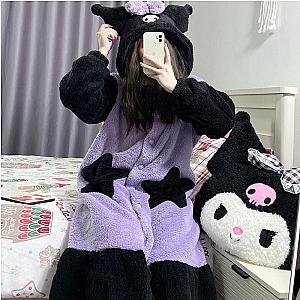 Kuromi Coral Fleece Nightgown Pajama Pants Set