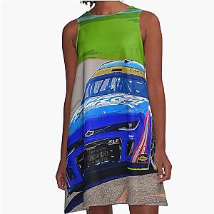 Kyle Larson doing a burnout to celebrate A-Line Watercolor Dress