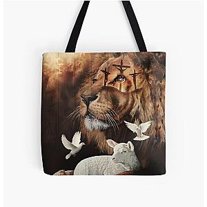 The Lion of Judah and the Lamb of God All Over Print Tote Bag