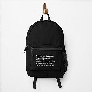 Young and Beautiful by Lana Del Rey Aestheic Quote Lyrics Black Backpack