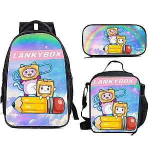 Lankybox Three-piece Cartoon Schoolbag Lunch Bag Pencil Bag