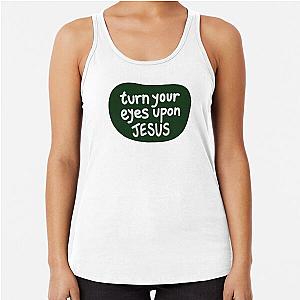 Turn Your Eyes Upon Jesus Lauren Daigle Forest Green Light Grey Racerback Tank Top