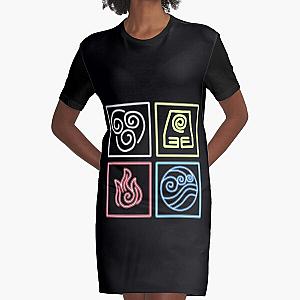 Avatar Legend of Aang Korra Elements - Neon Air Earth Fire Water Benders by BellStrange Graphic T-Shirt Dress