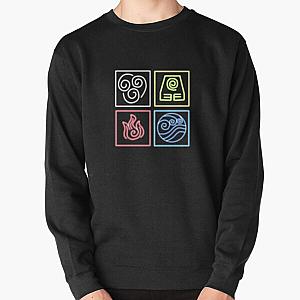 Avatar Legend of Aang Korra Elements - Neon Air Earth Fire Water Benders by BellStrange Pullover Sweatshirt