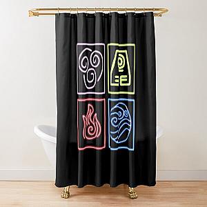 Avatar Legend of Aang Korra Elements - Neon Air Earth Fire Water Benders by BellStrange Shower Curtain