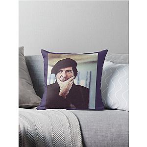 Leonard Cohen photo in beret - Black Throw Pillow