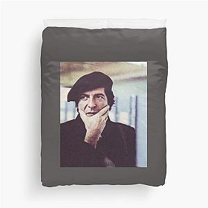 Leonard Cohen photo in beret - Black Duvet Cover