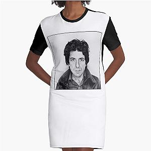 Leonard Cohen Black and White  Graphic T-Shirt Dress