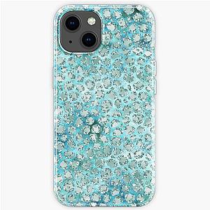 Aqua Blue Glitzy Glitter Leopard Print iPhone Soft Case RB1602