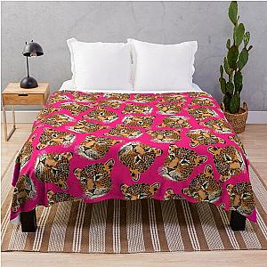 Leopard Print heads on hot pink background  Throw Blanket RB1602