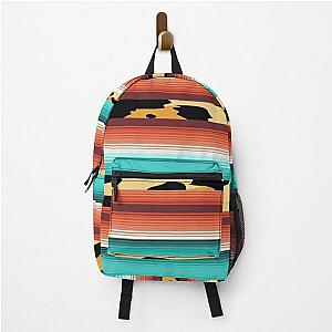 Serape Mexican Blanket Poncho Pattern Multicolored Striped Turquoise and Burnt Orange Leopard Print Backpack RB1602