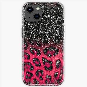 Pink Black Leopard Print Faux Glitter iPhone Soft Case RB1602