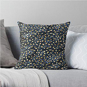 Gold Leopard Print on Midnight Blue seamless pattern Throw Pillow RB1602