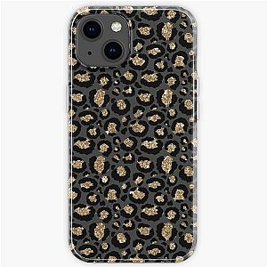 Black &amp; Gold Glitter Leopard Print iPhone Soft Case RB1602