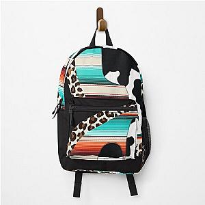 Funny Serape cow Print Cactus Leopard Print Turquoise . Backpack RB1602