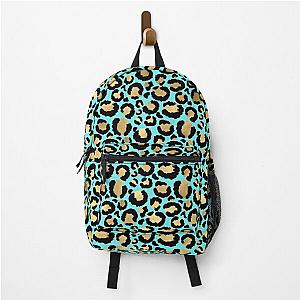 Blue Turquoise Gold Metallic Leopard Print Fur Spots Backpack RB1602