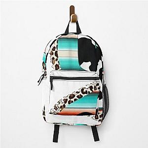 Funny Serape cow Print Cactus Leopard Print Turquoise T-Shirt Backpack RB1602