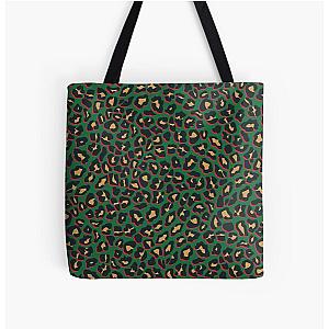 Leopard Print Spots in Green, Orange and Red All Over Print Tote Bag RB1602