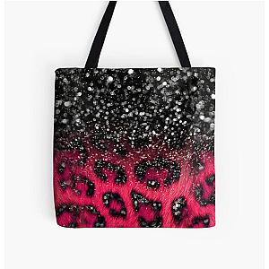 Pink Black Leopard Print Faux Glitter All Over Print Tote Bag RB1602