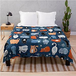 Playful cat pattern in orange and blue watercolor Throw Blanket