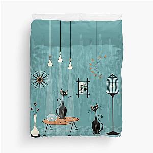 Mid Century Mischief  Cat Red-Handed II Duvet Cover