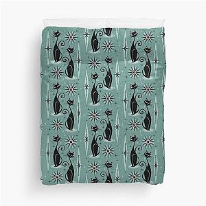 Mid Century Cats and Clocks III Duvet Cover