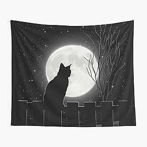 Silent night Cat looking at the full moon Tapestry